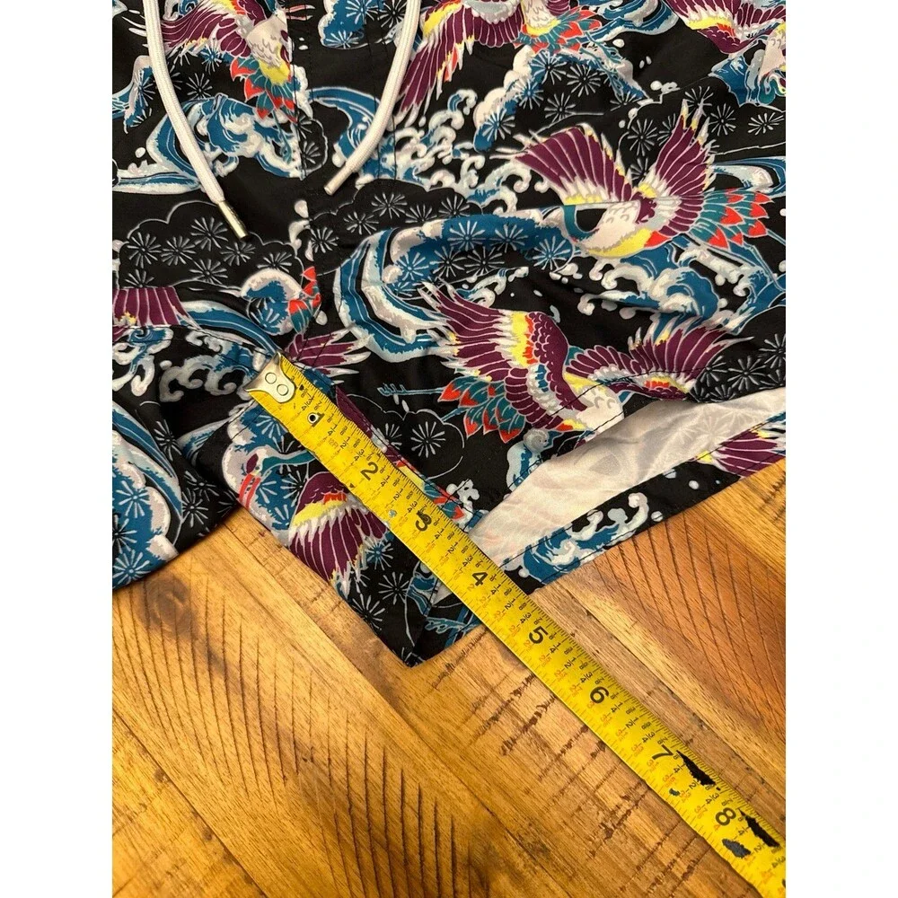 2(X)IST Men’s Medium Swim Trunks Japanese Heron Print Short Lined Drawstring